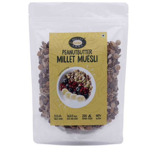 Peanut Butter Millet Muesli - Pack Of 1, 300 Gm, Healthy And Organic Foods, Gluten Free, Zero Refined Sugar, Vegan, Nutrient Rich, Healthy Living