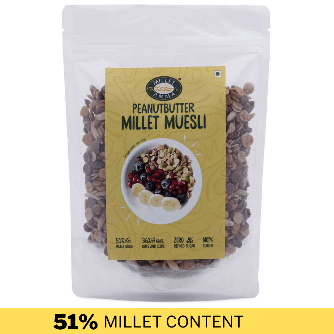 Peanut Butter Millet Muesli - Pack Of 1, 300 Gm, Healthy And Organic Foods, Gluten Free, Zero Refined Sugar, Vegan, Nutrient Rich, Healthy Living
