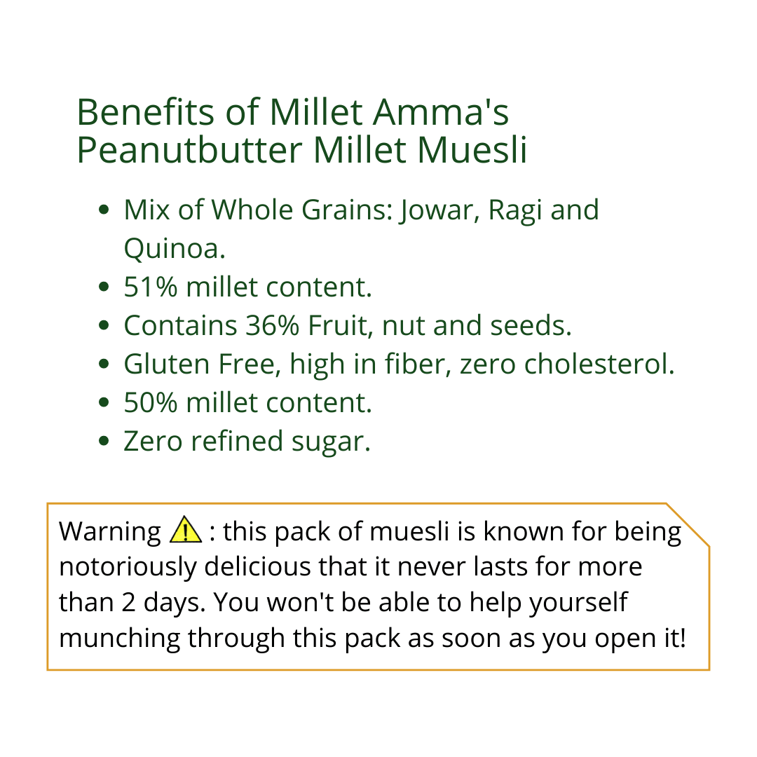 Peanut Butter Millet Muesli - Pack Of 1, 300 Gm, Healthy And Organic Foods, Gluten Free, Zero Refined Sugar, Vegan, Nutrient Rich, Healthy Living