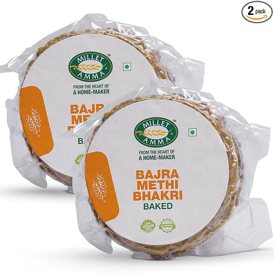 Millet Amma Baked Bajra Methi Bhakhri - 360 Gms | (Pack of 2 - Each 180 Gms) | Ready to Eat | Best Choice for Snack Time, Parties & Events | Healthy Traditional Gujarati Snacks
