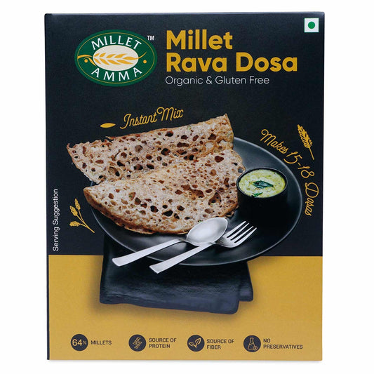 Millet Rava Dosa Mix | 250 Gms Pack | 58% Millet Content | Easy & Ready to Cook | Instant Millet Breakfast Mix | Rich in Protein & High Fiber | 100% Vegan