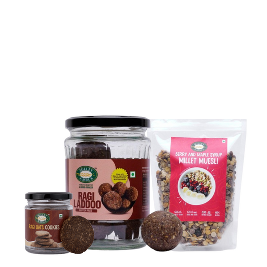 Millet Amma Sweet Bliss Combo - Ragi Ladoo + Berries Muesli + Ragi & Oats Cookies