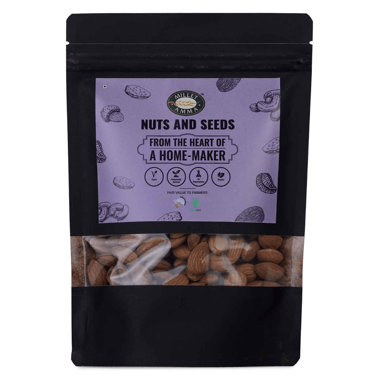 Millet Amma Organic Almonds Badam 250 Gms | Rich in Fiber & Boost Immunity | 100% Vegan & Gluten Free Desserts & Salads