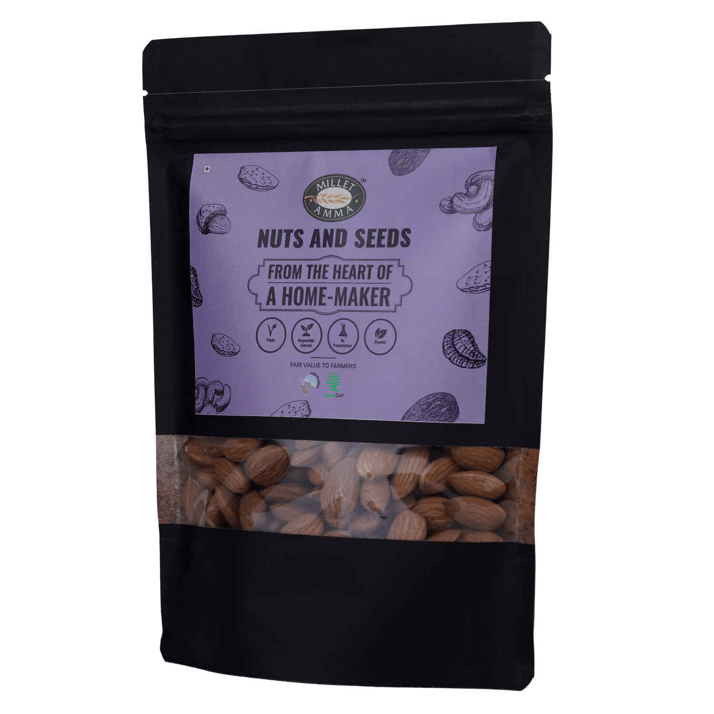 Millet Amma Organic Almonds Badam 250 Gms | Rich in Fiber & Boost Immunity | 100% Vegan & Gluten Free Desserts & Salads