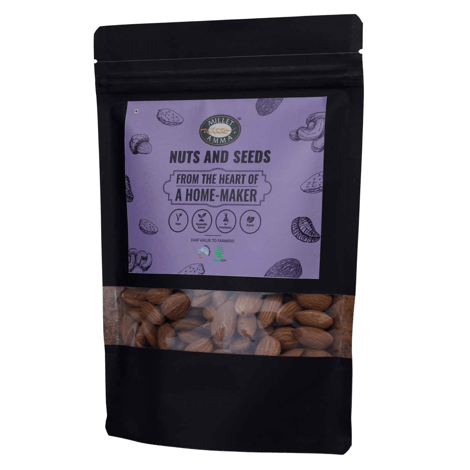Millet Amma Organic Almonds Badam 250 Gms | Rich in Fiber & Boost Immunity | 100% Vegan & Gluten Free Desserts & Salads