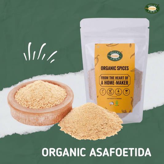 Millet Amma Organic Asafoetida (Hing) 50 Gms | 100% Vegan & Gluten Free | Aromatic Cooking Spice | Contains Anti-Spasmodic & Anti-inflammatory Properties
