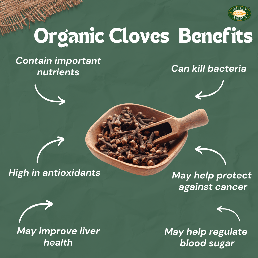 Organic Cloves 50 Gms | 100% Vegan & Pesticides Free | (Laung, Lavangalu) | Healthy Spices & Suitable for Multiple Recipes | Contains anti-Carcinogenic Property