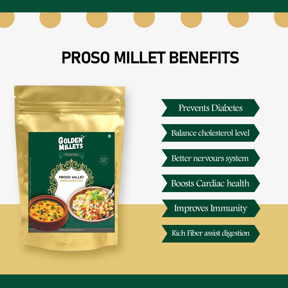GOLDEN MILLETS Proso Millet Unpolished Rice |100% Gluten Free & Natural |High Protein & More Fiber (Pack of 5, 1000)