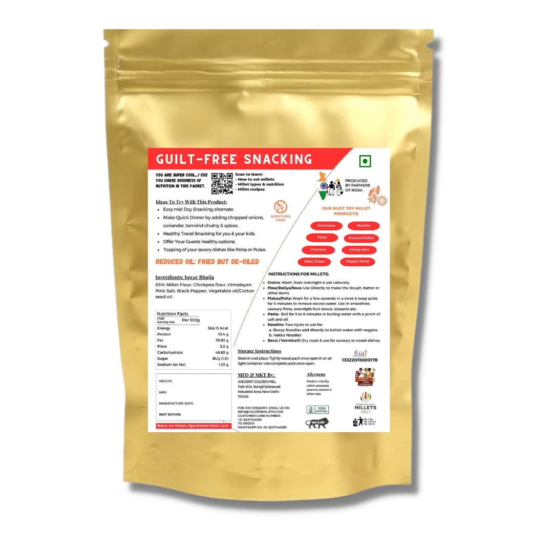 GOLDEN MILLETS Jowar Bhujia Namkeen | Gluten-Free | Healthy Snack for Ready to Eat Delight (Pack of 1)