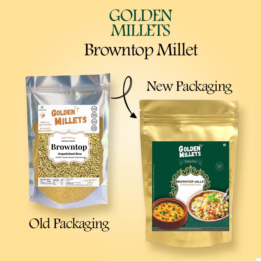 GOLDEN MILLETS Browntop Millet Unpolished Rice |100% Gluten Free & Natural |High Protein & More Fiber (Pack of 10, 1000)