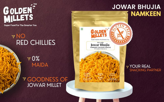GOLDEN MILLETS Jowar Bhujia Namkeen | Gluten-Free | Healthy Snack for Ready to Eat Delight (Pack of 1)