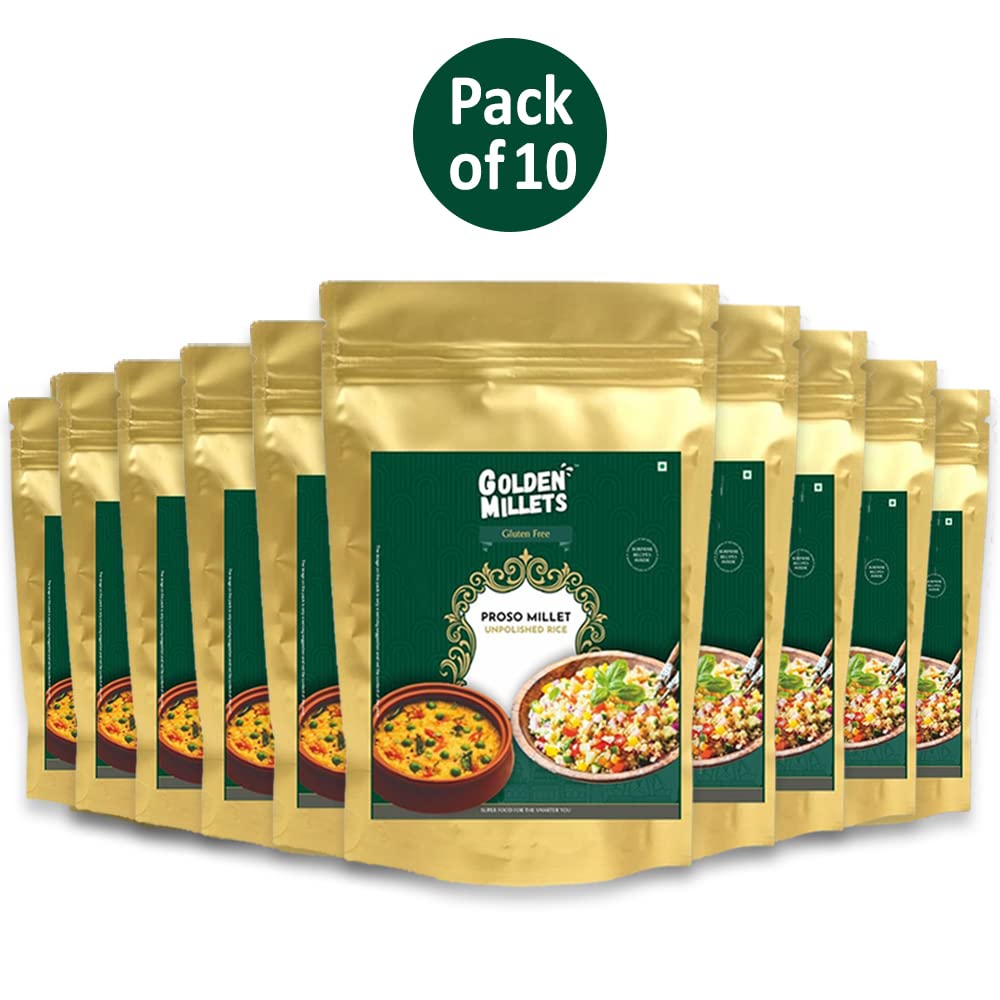 GOLDEN MILLETS Proso Millet Unpolished Rice |100% Gluten Free & Natural |High Protein & More Fiber (Pack of 10, 1000)