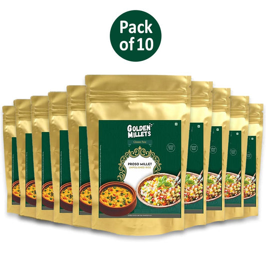 GOLDEN MILLETS Proso Millet Unpolished Rice |100% Gluten Free & Natural |High Protein & More Fiber (Pack of 10, 1000)