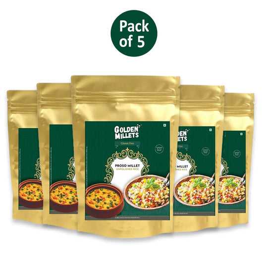 GOLDEN MILLETS Proso Millet Unpolished Rice |100% Gluten Free & Natural |High Protein & More Fiber (Pack of 5, 1000)