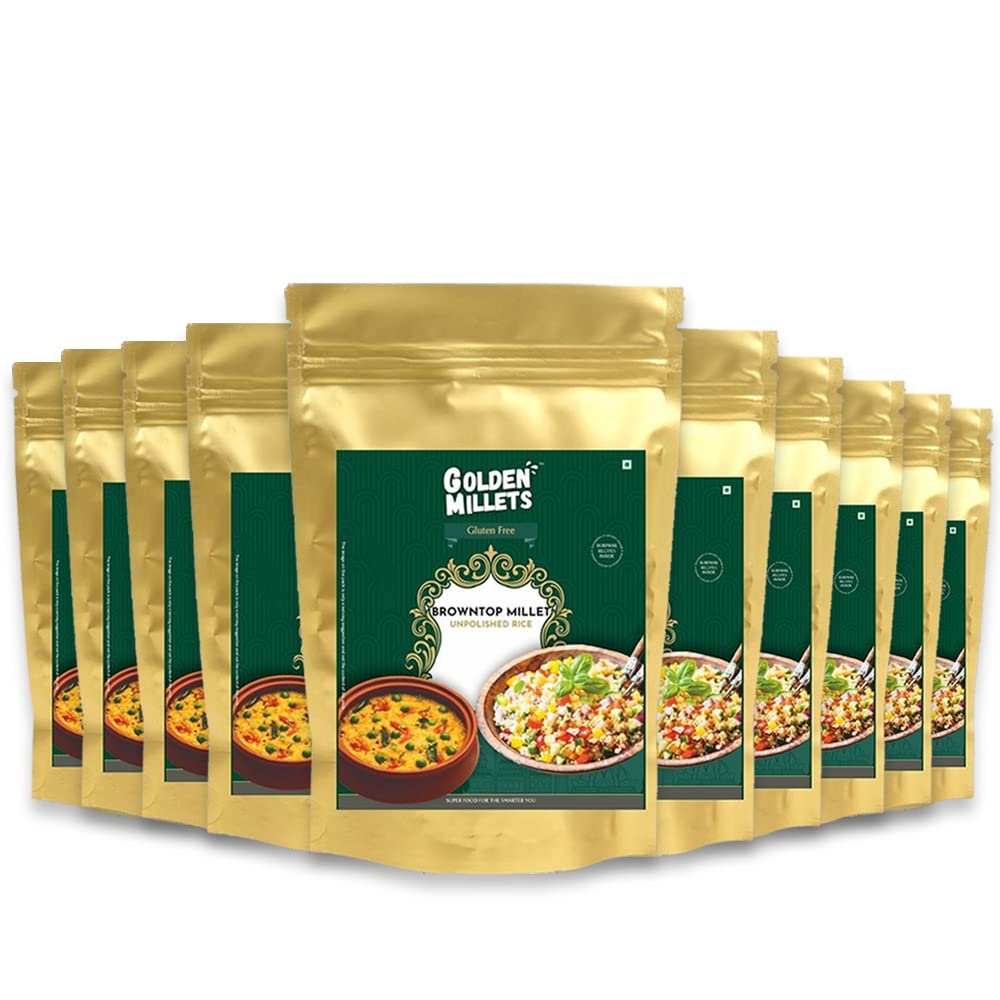 GOLDEN MILLETS Browntop Millet Unpolished Rice |100% Gluten Free & Natural |High Protein & More Fiber (Pack of 10, 1000)
