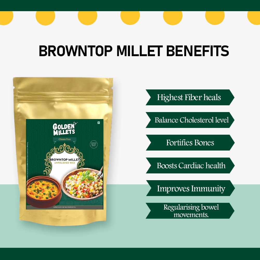 GOLDEN MILLETS Browntop Millet Unpolished Rice |100% Gluten Free & Natural |High Protein & More Fiber (Pack of 10, 1000)