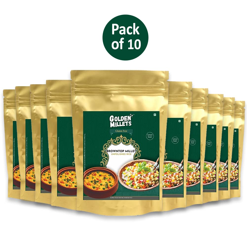 GOLDEN MILLETS Browntop Millet Unpolished Rice |100% Gluten Free & Natural |High Protein & More Fiber (Pack of 10, 1000)