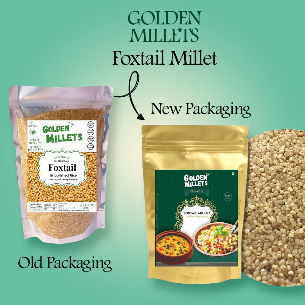 GOLDEN MILLETS Foxtail Millet Unpolished Rice |100% Gluten Free & Natural |High Protein & More Fiber (Pack of 5, 1000)
