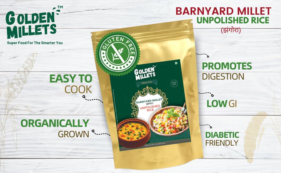 GOLDEN MILLETS Barnyard Millet Unpolished Rice | 100% Gluten Free & Natural |High Protein & More Fiber (Pack of 1, 500)