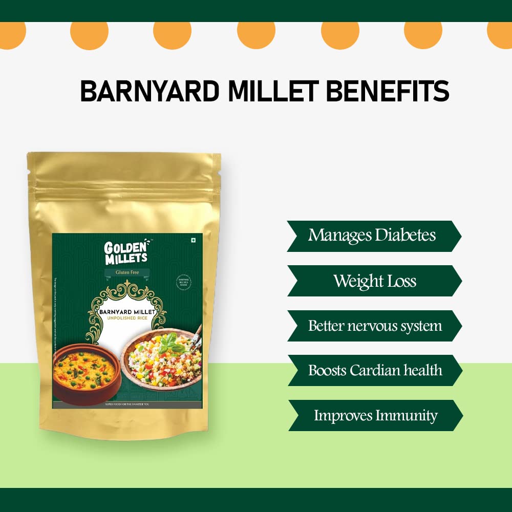 GOLDEN MILLETS Barnyard Millet Unpolished Rice | 100% Gluten Free & Natural |High Protein & More Fiber (Pack of 1, 500)