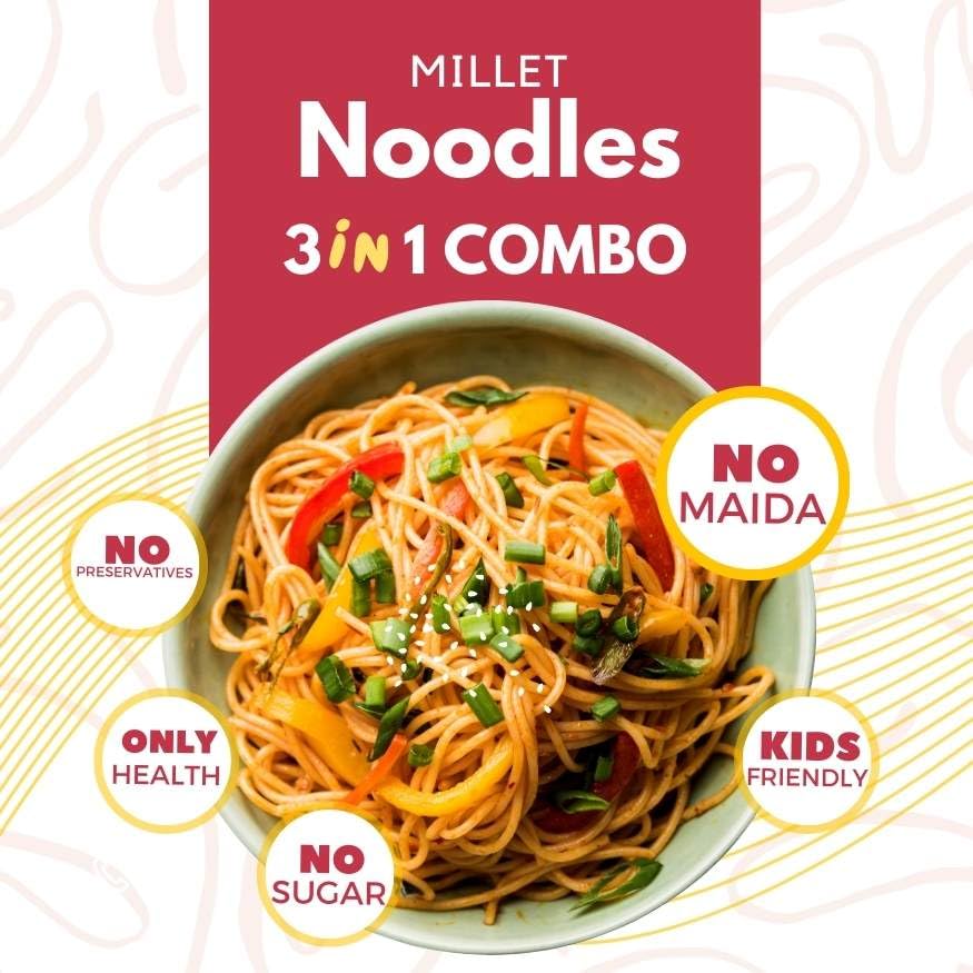 GOLDEN MILLETS Foxtail Millet Noodles | 0% Maida | 60% Millet Content | High Fiber and Good Protein |100% Sundried Not Fried | (150gm x 10)