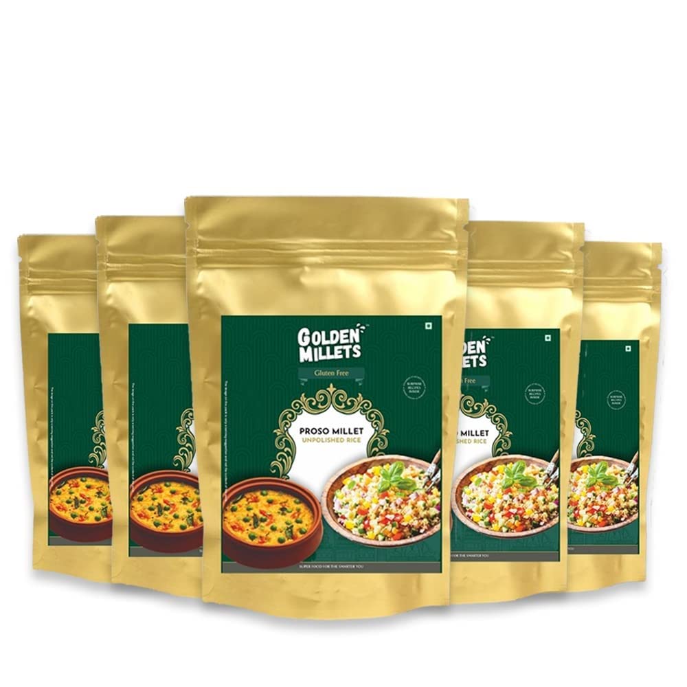 GOLDEN MILLETS Proso Millet Unpolished Rice |100% Gluten Free & Natural |High Protein & More Fiber (Pack of 5, 1000)