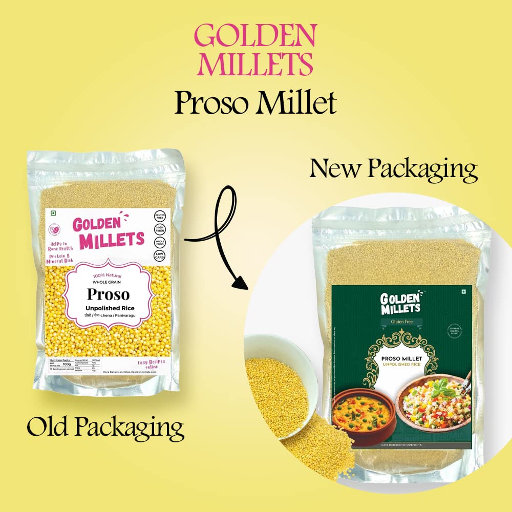 GOLDEN MILLETS Proso Millet Unpolished Rice |100% Gluten Free & Natural |High Protein & More Fiber (Pack of 5, 1000)