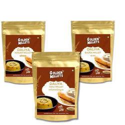 Golden Millets Daliya Gluten Free | No Preservative | Help For Weight Loss | Diabetic - Friendly | Jowar Daliya | Bajra Daliya | Ragi Daliya | (500 grams x 3)