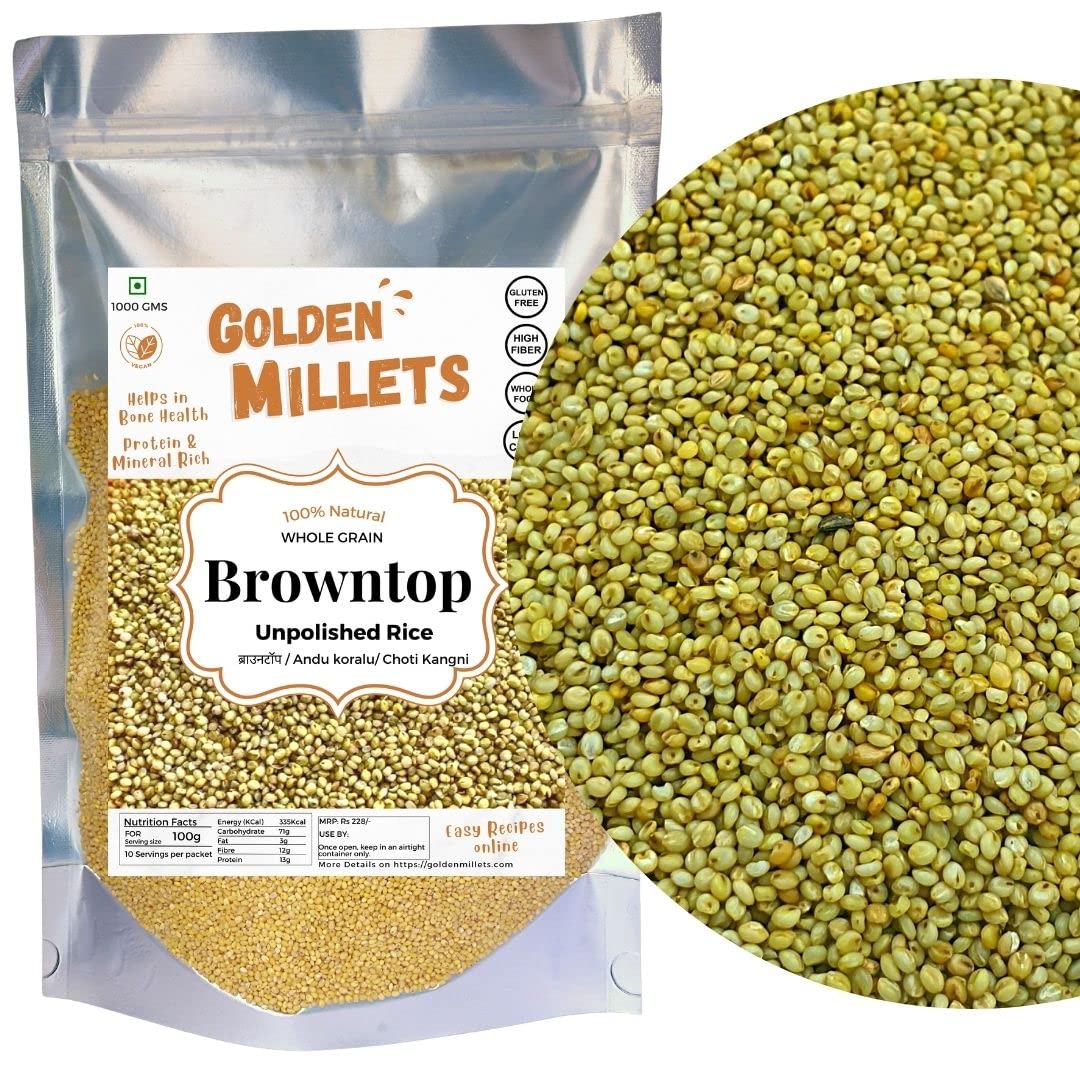 GOLDEN MILLETS Browntop Millet Unpolished Rice |100% Gluten Free & Natural |High Protein & More Fiber (Pack of 10, 1000)