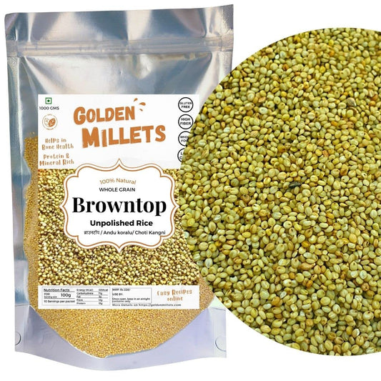 GOLDEN MILLETS Browntop Millet Unpolished Rice |100% Gluten Free & Natural |High Protein & More Fiber (Pack of 10, 1000)