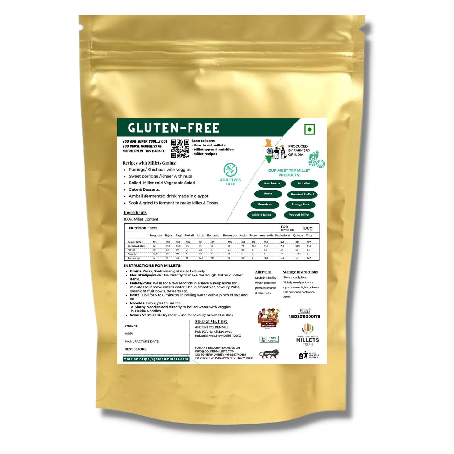 GOLDEN MILLETS Barnyard Millet Unpolished Rice | 100% Gluten Free & Natural |High Protein & More Fiber (Pack of 1, 500)