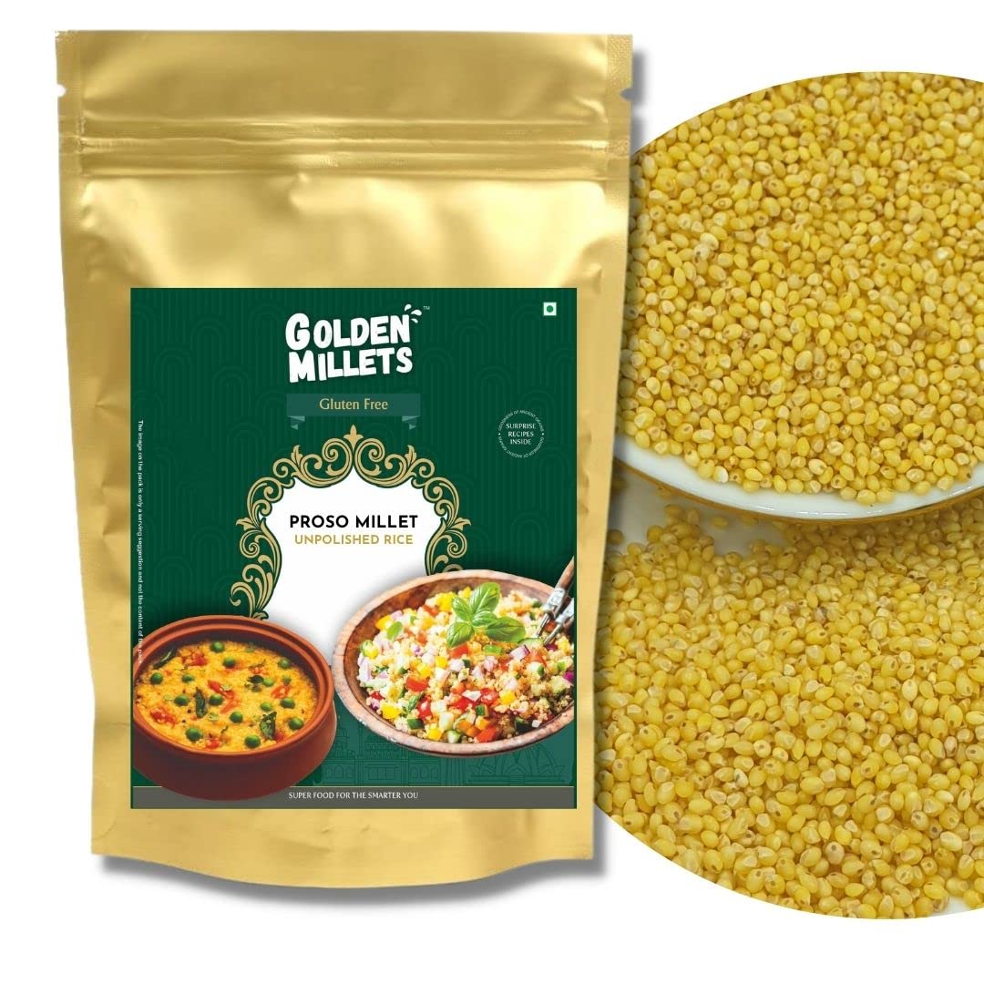 GOLDEN MILLETS Proso Millet Unpolished Rice |100% Gluten Free & Natural |High Protein & More Fiber (Pack of 5, 1000)