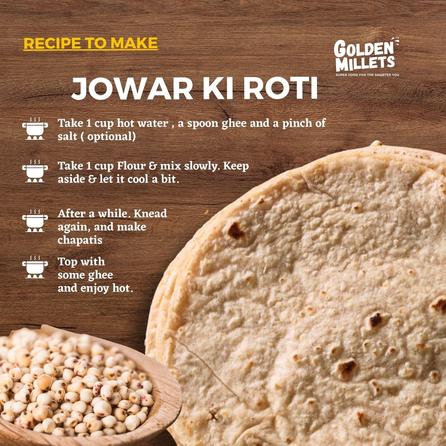 Golden Millets Jowar Whole Grain 1kg Gluten Free Unpolished Natural Sorghum Millets Source of Calcium Iron & Protein with No Preservatives Suitable for Multiple Recipes