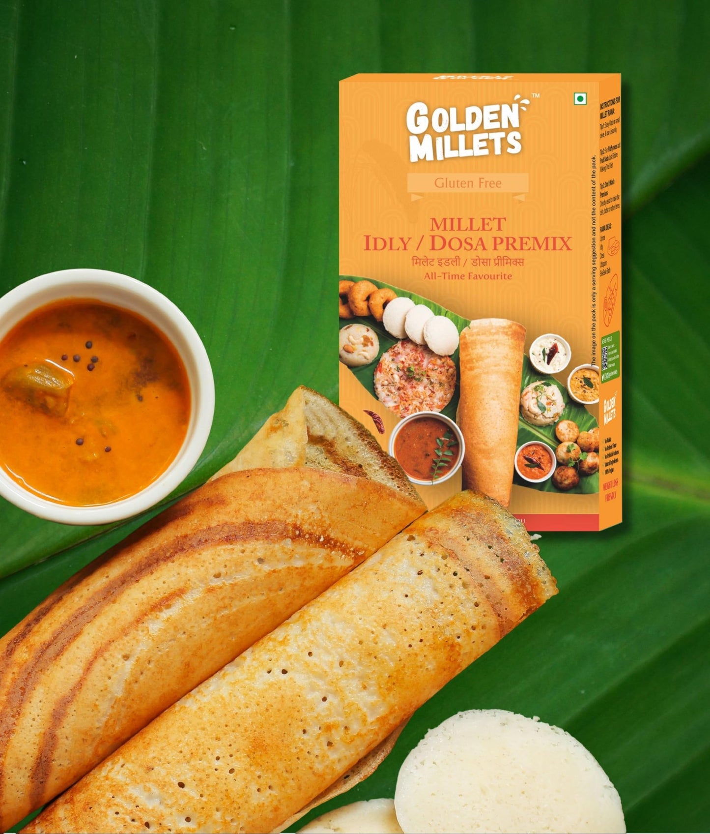 Golden Millets Idli Dosa Premix – 250g | Instant South Indian Breakfast Mix | Soft Idlis & Crispy Dosas | No Preservatives | Ready in Minutes | Easy to Prepare