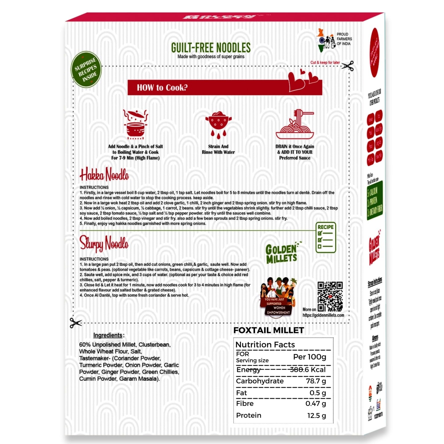 GOLDEN MILLETS Foxtail Millet Noodles | 0% Maida | 60% Millet Content | High Fiber and Good Protein |100% Sundried Not Fried | (150gm x 10)