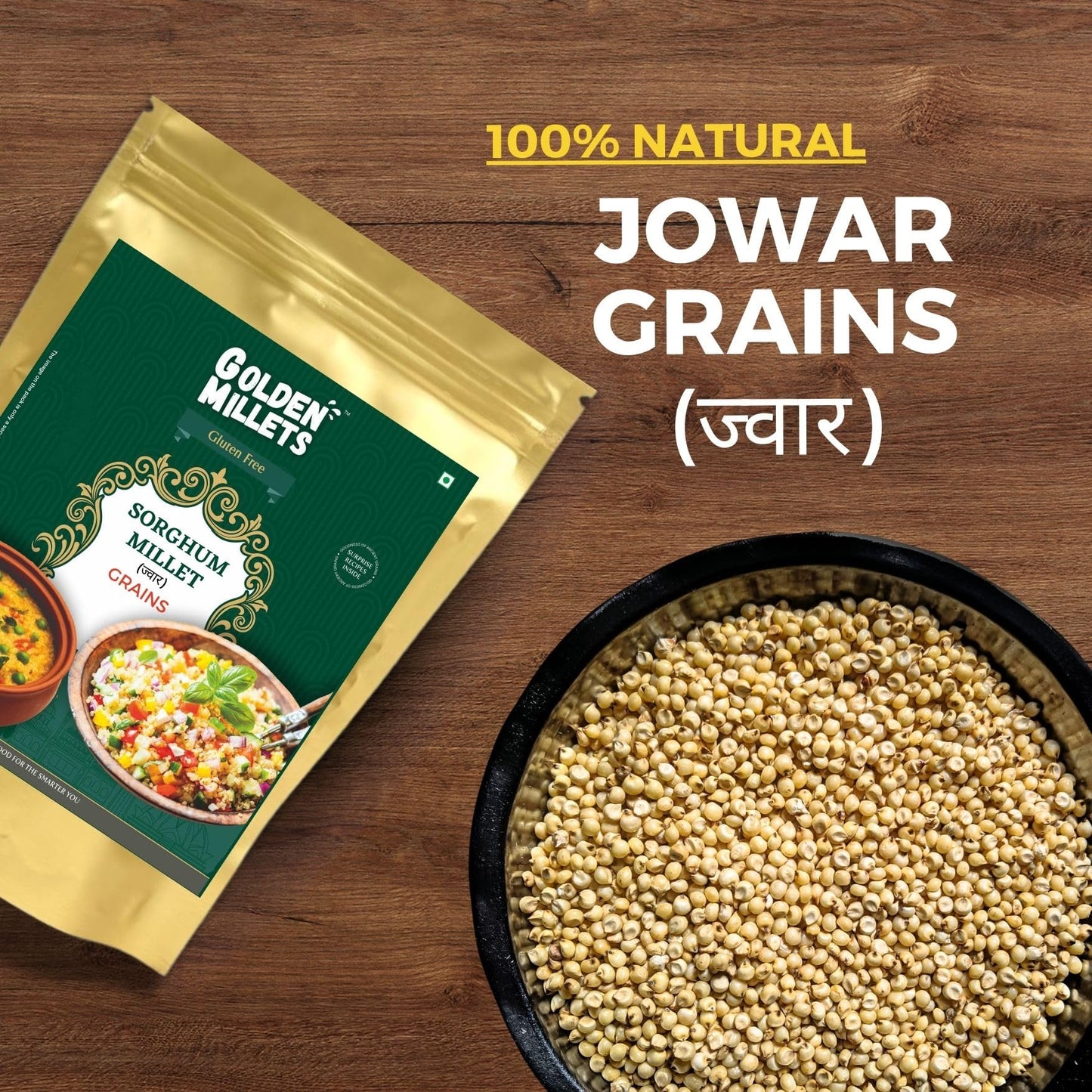 Golden Millets Jowar Whole Grain 1kg Gluten Free Unpolished Natural Sorghum Millets Source of Calcium Iron & Protein with No Preservatives Suitable for Multiple Recipes