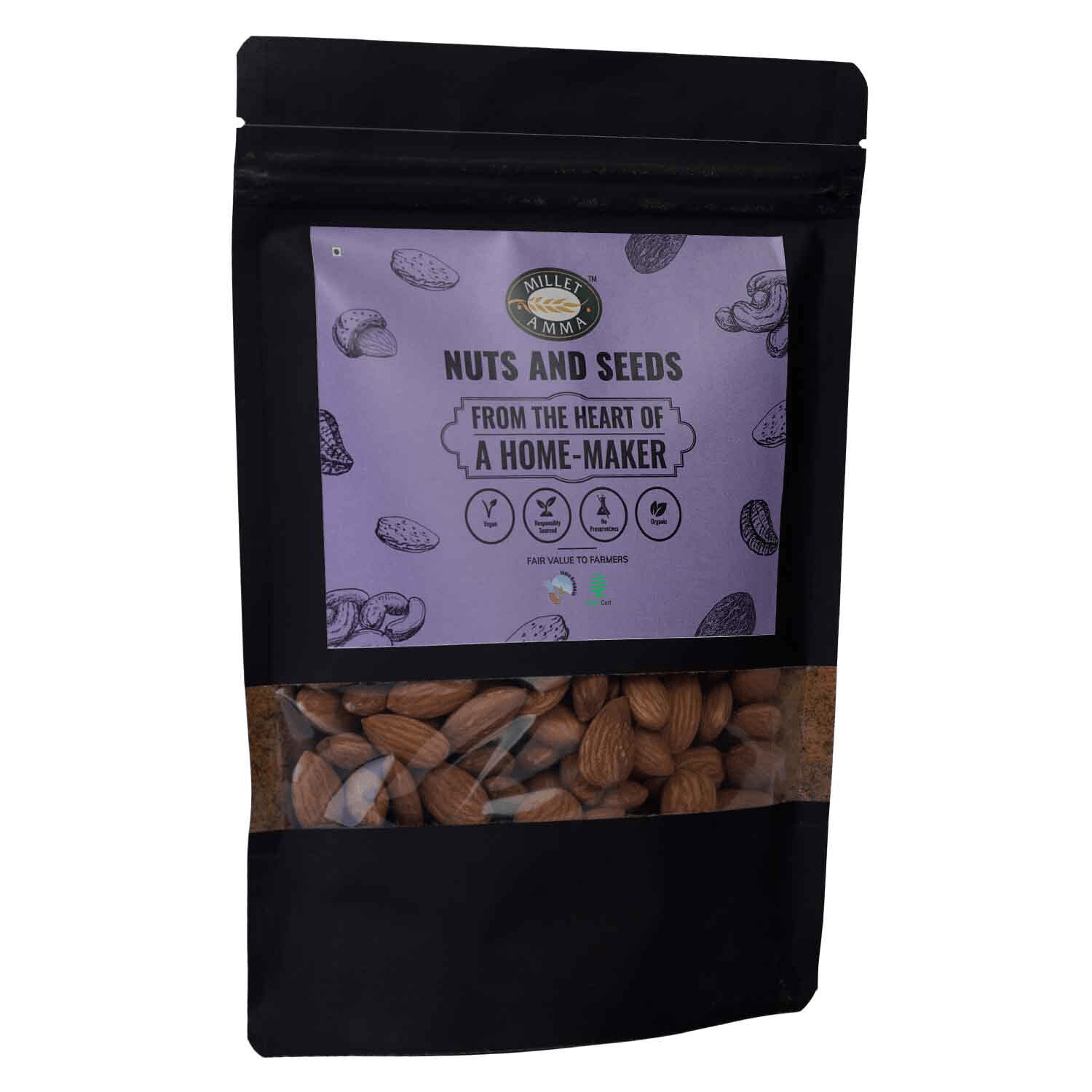 Millet Amma Organic Almonds Badam 250 Gms | Rich in Fiber & Boost Immunity | 100% Vegan & Gluten Free Desserts & Salads